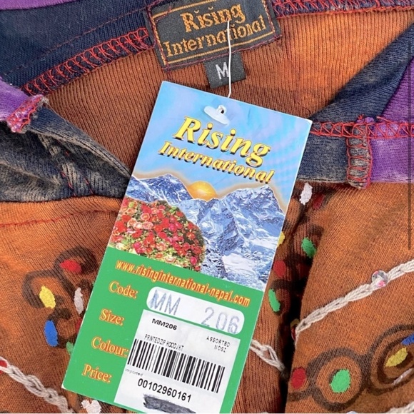 Rising International Orange Sun Rainbow Patchwork Stone Wash Full Zip Hoodie M - Picture 3 of 14